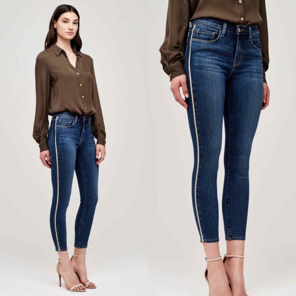 L'AGENCE Margot High Rise Skinny Denim Ankle Jeans Gold Stripe Size 25 NWOT $270